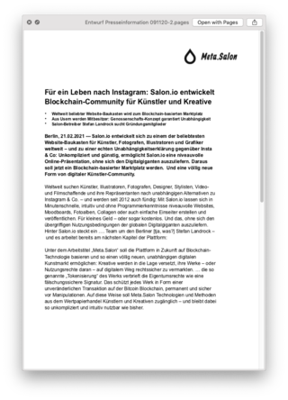 <p>Stefan also  wrote me a fictional press release in german language.</p>